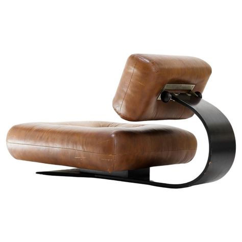 Armchair model "Alta” Manufactured by Tendo Brasileira Brasil, 1978 Leather, painted and molded plywood, steel Measurements 104,1 cm x 68,6 cm x 56,h5 cm 41 in x 27 in x 22,3h in Sci Fi Furniture, Saddle Chair, 80s Interior, Bbq Grill Design, Barber Shop Decor, Modern Small House Design, Furniture Design Chair, Oscar Niemeyer, Scandinavian Style Interior