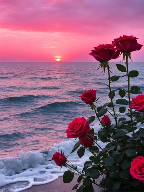 Roses On The Beach, Pretty Flowers Pictures, Rose Flower Pictures, Beautiful Ocean Pictures, Flowers Photography Wallpaper, Lovely Flowers Wallpaper, Cute Flower Wallpapers, Wallpaper Nature Flowers, Pretty Landscapes