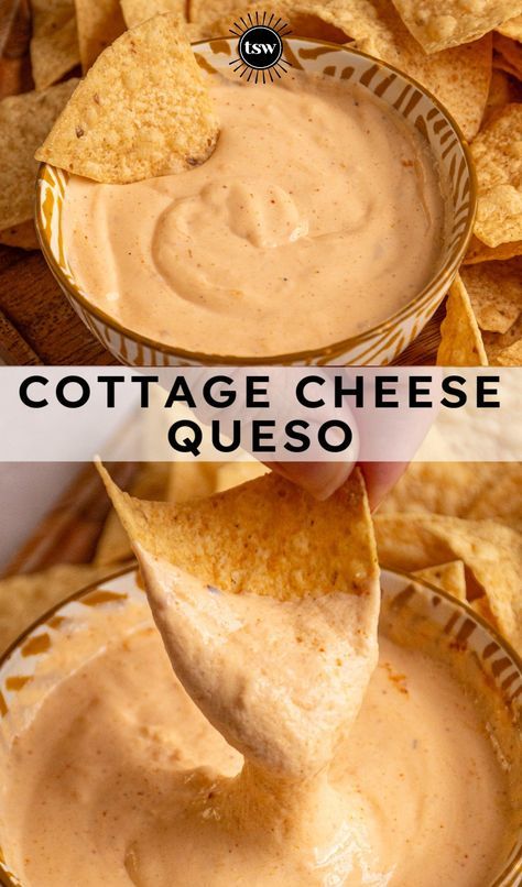 Cottage Cheese Queso Dip - The Schmidty Wife Cream Cheese Queso, Cooked Cheese, Low Cal Queso, Cottage Cheese Cannoli Dip, Herby Cottage Cheese Dip, Cottage Cheese Prosciutto Wrap, Healthy Queso Dip, Low Fat Queso Dip, Carnivore Queso Dip