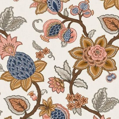 Modern Textiles Patterns, Magnolia Wallpaper, Jacobean Embroidery, Modern Folk Art, Mustard Orange, Advanced Embroidery, Chintz Fabric, Embrace It, Flower Art Images