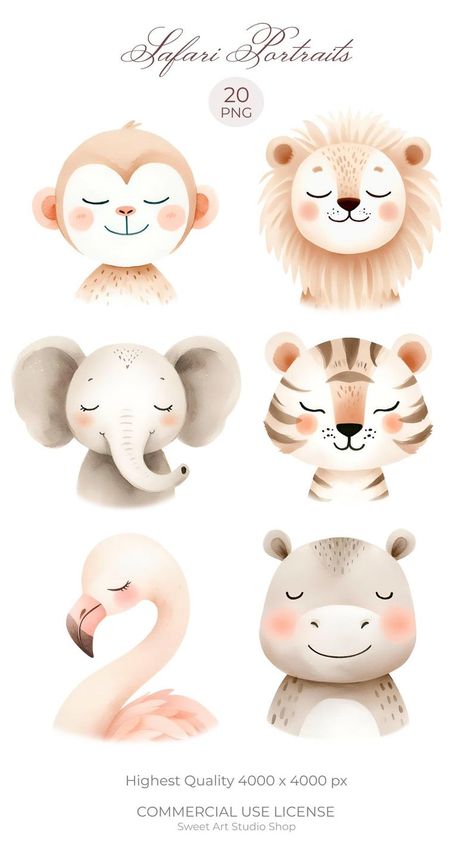 Safari Clipart, Cute Animals Clipart, Safari Nursery Decor, Clipart Baby, Cute Animal Clipart, Baby Clip Art, Safari Birthday, Safari Nursery, Animal Clipart