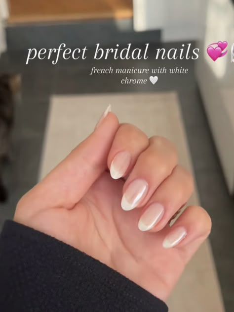 French Nails Engagement Ring, Classic Bridal Nails Brides, Sns Bridal Nails, Wedding Nail Almond, Classic Nails For Wedding, Best Bridal Nails, Wedding Nails For Bride Short Almond, Soft Bridal Nails, French Dip Wedding Nails