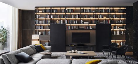 Poliform 2015 - House #1 on Behance Tv Bookshelf, Tv Units, Wall Units, Living Room Tv, Minimalist Living, Minimalist Living Room, Wall Unit, Tv Room, Tv Unit