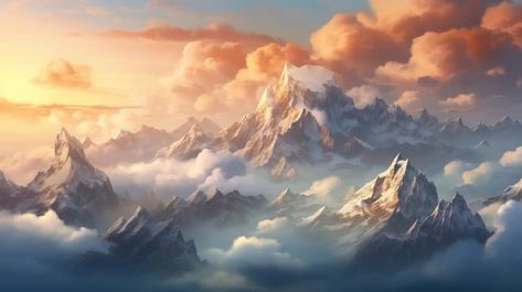 Fantasy Mountain Scenery Free Stock Photo Mountain Range Fantasy Art, Fantasy Mountain Range, Fantasy Mountains, Mountain Background, Mountain Scenery, Photo Site, Dragon Rider, Above The Clouds, Mountain Art