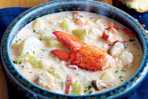 Chock-full of seafood, fish and vegetables, this Nova Scotia seafood chowder is inspired by a chowder served at the Masstown Market, near Truro, N.S. Seafood Chowder Recipe, Chowder Recipes Seafood, Seafood Bisque, Seafood Chowder, Chowder Soup, Chowder Recipe, Seafood Soup, Canadian Food, Chowder Recipes