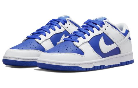 Introducing the Nike Dunk Low 'Racer Blue'—a stylish shoe that pays homage to the original 1985 Nike Dunk while incorporating contemporary designs. Crafted with premium leather and detailed with contrasting white leather overlays, this shoe is both modern and timeless. The iconic Swoosh logo features prominently on the side, a reminder of the timelessness of the Dunks. Atop a matching EVA foam sole, you can see detailed woven Nike tongue tag and heel embroidery for improved comfort and style. Wh Nike Dunk Low Racer Blue, Dunk Low Racer Blue, Low Nike, Nike Models, Nike Dunk High, Air Jordan 3, Retro Men, Nike Air Max Plus, Jordan 5