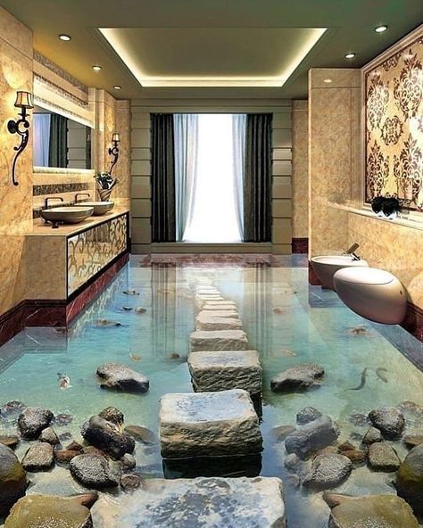 Epoxy Bathroom Floor, Epoxy Bathroom, 3d Epoxy, Waterproof Floor, Floor Murals, Floor Wallpaper, Koi Fish Pond, Door Murals, Dekorasi Kamar Tidur