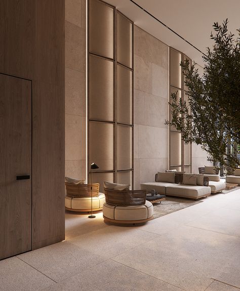 Entrance Lobby Design Residential, Lobby Design Residential, Luxury Lobby, Interior Design Lobby, Hotel Lobby Lounge, Lobby Designs, Modern Hotel Lobby, Residential Lobby, Modern Lobby