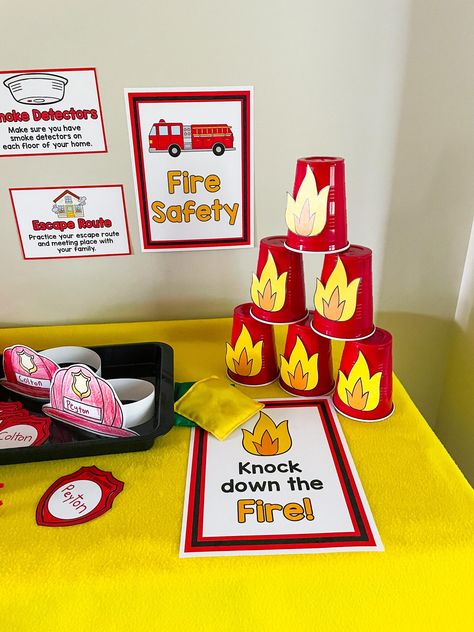 Fire Safety Preschool Science Activities, Fireman Kindergarten Activities, Firefighter Provocation, Preschool Fire Fighter Activity, Fire Safety Activities For Toddlers Fine Motor, Fire Prevention Art For Toddlers, Crafts About Community Helpers, Fire Safety Art For Kids, Shape Fire Truck Preschool