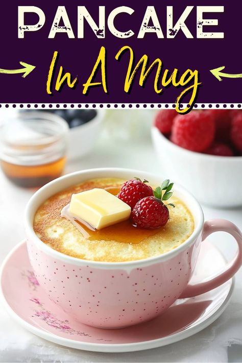 When you need a quick single-serve breakfast, try this pancake in a mug recipe! It's perfectly portioned, deliciously sweet, and wonderfully fluffy. Healthy Kids Pancakes, Pancake In A Mug, Easy Microwave Desserts, Dairy Free Pancake Recipe, Single Serve Breakfast, Easy Pancake Recipe, Mug Recipe, Microwave Recipe, Yummy Pancake Recipe