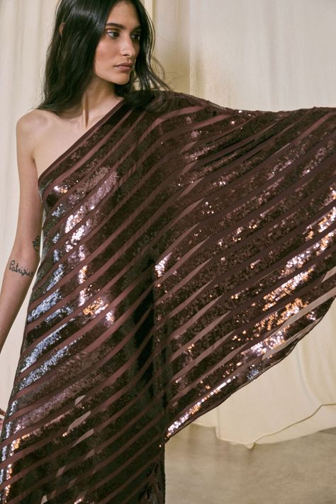 Johanna Ortiz Pre-Fall 2024 Fashion Show | Vogue Wrap Halter Top, Dress Runway, Power Dress, Sequin Tunic, Johanna Ortiz, Striped Mini Dress, Sequin Fabric, Laid Back Style, 2024 Collection