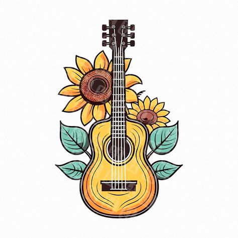 Sunflower Guitar Tattoo, Sunflower Guitar, Country Music Art, Guitar Png, Music Clipart, Majestic Tree, Tree Tattoos, Guitar Shirt, Sunflower Clipart