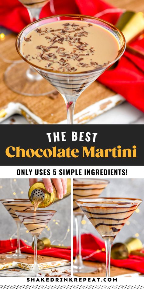 Chocolate and booze? Say no more! When it comes to favorite dessert martini recipes, this Chocolate Martini is sure to be at the top of your favorites list. You'll love this indulgent martini even if you aren't a chocolate lover. Vegan Chocolate Martini, Martini Recipes Sweet, Best Chocolate Martini, Breakfast Martini Recipe, Frozen Chocolate Martini, Good Martini Recipes, Creamy Chocolate Martini, Best Chocolate Martini Recipe, Cannoli Martini Recipe