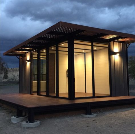 Photo 1 of 1 in Photo of the Week: Tiny Prefab on the Banks of the Oregon River - Dwell Modular Home Prices, Wooden Garden Buildings, Modular Homes For Sale, Modern Modular Homes, Types Of Stairs, Prefab Buildings, Corrugated Roofing, Prefabricated Houses, Wood Siding