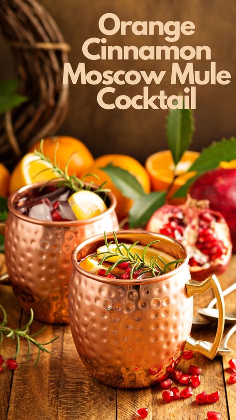 This delightful concoction combines the classic Moscow Mule with the vibrant flavors of fresh oranges and a hint of warm cinnamon. It's the perfect blend of citrusy, spicy, and refreshing, making it a must-try for any cocktail enthusiast. Whether you're hosting a gathering or simply unwinding, this will brighten up any moment. Cheers to the perfect balance of flavors! 🍊🥂✨ #OrangeCinnamonMoscowMule Merry Mule Recipe, Fall Inspired Moscow Mules, Festive Moscow Mule, Texas Mule Cocktail, Thanksgiving Mule Recipe, Autumn Punch Alcohol, Flavored Mules Cocktail Recipes, Ginger Mule Cocktail, Thanksgiving Moscow Mule