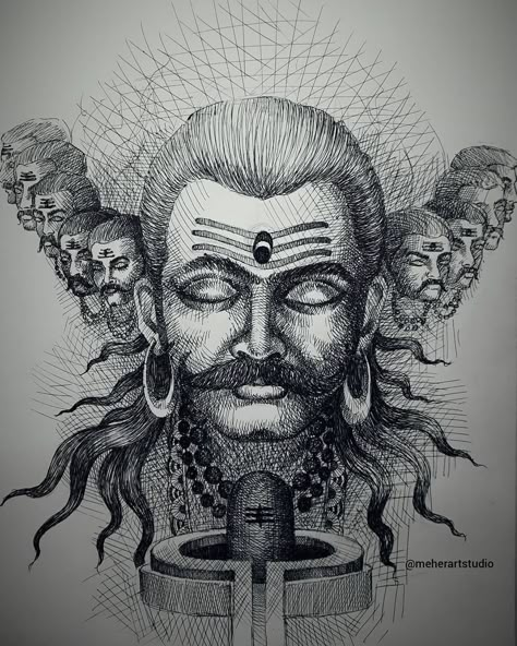 Ravan Sketch, Tatoo 3d, King Ravana, Shadow Drawing, Pen Art Work, Shiva Tattoo Design, Pencil Sketch Images, Indian Art Gallery, Pen Art Drawings