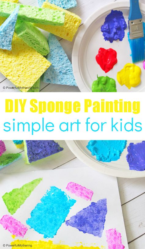 A simple yet engaging process art activity that can be done with toddlers all the way up. Kids will love creating with sponges! #processart #spongepainting #painting #kidsart #sponge Painting With Different Materials, Shape Painting Ideas, Sponge Painting Ideas For Kids, Sponge Painting Ideas, Painting Techniques For Kids, Sponge Stamps, Sponge Art, Therapy Painting, Pieces Painting