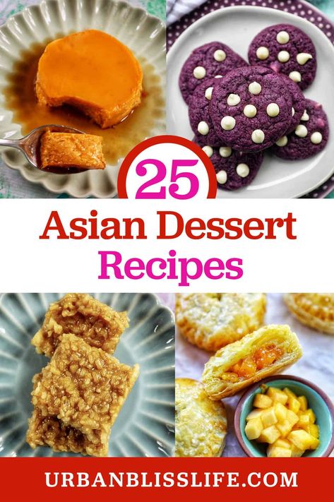 Complete your delicious meal with one of these 25+ Asian Dessert Recipes. From mango to ube desserts and everything in between, you're sure to find a new favorite dessert recipe! Get the recipes at UrbanBlissLife.com. Cantonese Desserts, Easy Asian Dessert Recipes, International Dessert Recipes, Asian Desert, Asian Pear Recipes, Ube Desserts, Chinese Dessert Recipes, Pear Dessert Recipes, Chinese Wisdom