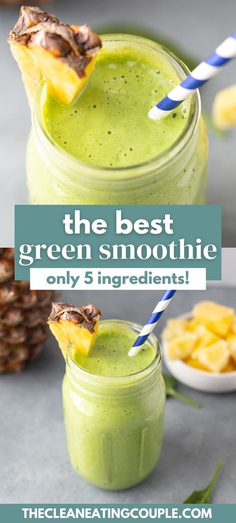 The Best Green Smoothie (only 5 Ingredients!) that is so easy to make. Learn how to make the best green smoothie recipe that is delicious and good for you! Best Green Smoothie Recipes Healthy, Green Goodness Smoothie, Delicious Green Smoothie Recipes, Green Juice Smoothie Recipes, Green Shakes Healthy, Green Machine Smoothie Recipe, Super Green Smoothie Recipes, Green Smoothie Recipes Fat Burning, Simple Green Smoothie