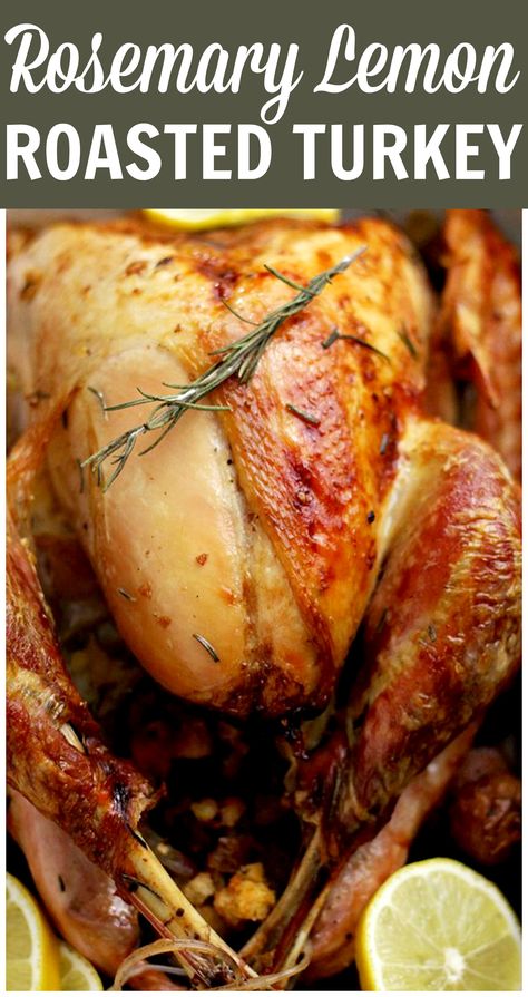 Rosemary Lemon Roasted Turkey - Roasted with infused rosemary-lemon olive oil, garlic and stuffing, this is our favorite turkey-recipe for Thanksgiving Dinner! Whitefish Recipes, Rosemary Turkey, Roast Turkey Recipes, Diy Easy Recipes, Olive Oil Garlic, Thanksgiving Drinks, Thanksgiving Dinner Recipes, Lemon Rosemary, Turkey Recipes Thanksgiving