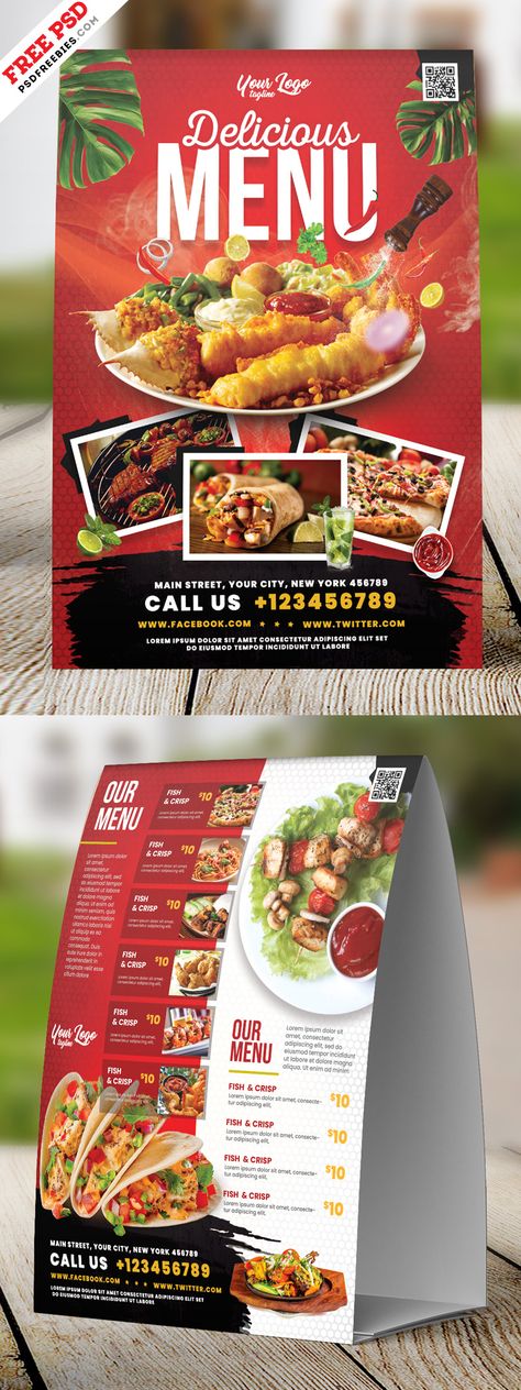 Restaurant Food Menu Table Tent PSD Fast Food Menu Ideas, Restaurant Menu Card, Food Web Design, Menu Table, Menu Card Design, Cloud Kitchen, Setup Gaming, Food Menu Template, Fast Food Menu