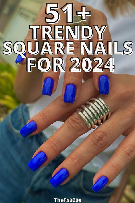 BlueSquare nail ideas Square Nails Ideas Spring, Bold Square Nails, Spring Square Nails 2024, End Of Summer Nails Square, Square Oval Short Nails, April Nails Ideas Square, Square Round Nails Design, Acrylic Nails Colour Ideas, Interesting Nails Ideas