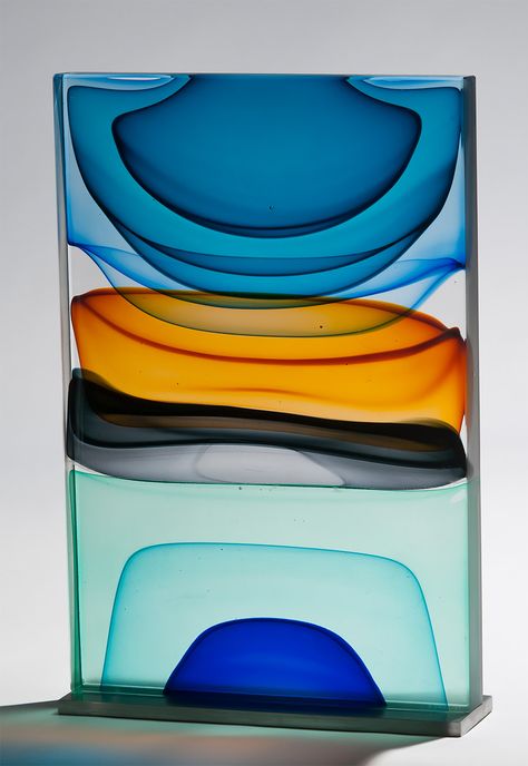 Gorgeous pieces by Jamie Harris, a glass artist and designer living in New York City.   "I approach my sculptural glass work more from a painterly perspective than as a traditional glassblower. My work is about loud splashes of color, about capturing the innate way glass transmits, reflects, and absorbs color. You can see the sensibility in a number of approaches, from the strictness of my blown work to the organic looseness of my cast wall panels. Yet all of my work shares a similar lov... Sculpture Colorful, Glass Casting, Corning Museum Of Glass, Painted Glass Art, Art Of Glass, Contemporary Glass Art, Blown Glass Art, Cast Glass, Glass Artwork