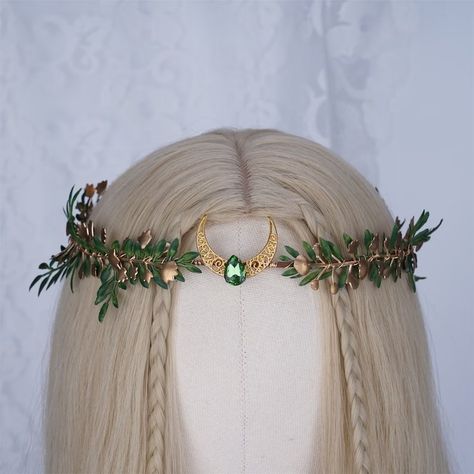 Green Fairy Accessories, Nature Fairy Outfit, Elf Core, Fairy Tiara, Elven Crown, Elf Crown, Nature Crown, Moon Crown, Boho Tiara