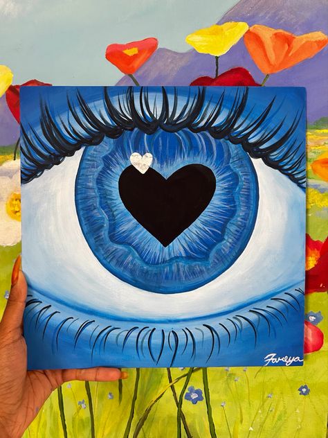 Trippy Eyes Painting, Painting Ideas On Canvas Eyes, Painting Ideas Eyes, Heart Eye Painting, Eye Painting Easy, Eye Painting Ideas, Cool Patterns To Paint, Bsf Painting Ideas, Monochromatic Art Ideas