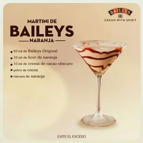 Baileys Drinks Cocktails, Baileys Martini, Baileys Liquor, Orange Martini, Baileys Drinks, Baileys Cocktails, Baileys Recipes, Recipe For Teens, Tea Time Food