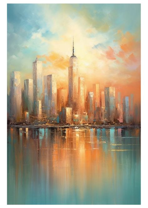 Ethereal Lighting, Free Printable Artwork, Postcard Wall, Abstract Ideas, Free Wall Art, Cubist Art, Skyline Painting, Soft Pastel Colors, Abstract City