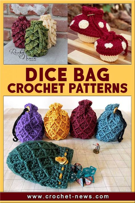 Crochet Dice Bag Pattern, Dice Bag Pattern, Crochet Games, Crochet Dice Bag, Crochet Dice, Crocheted Purses, Dice Bags, Crochet Fish, Crochet Fun