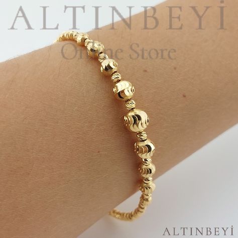 22K Solid Gold Beaded Bracelet - Italian Ball Bead Bracelet - Dainty Gold Beads Gold Beaded Bracelet, Gold Certificate, Yellow Bracelet, Material Selection, Gold Bead Bracelets, Bracelet Dainty, Gift Message, Jewelry Plate, Gold Beads