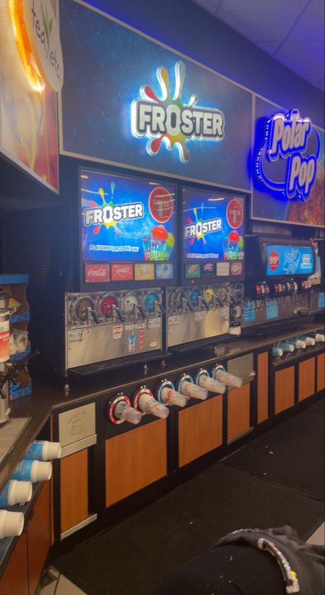 froster / polar pop machines at a gas station Slushie Aesthetic Retro, Gas Pump Aesthetic, Y2k Gas Station Pics, Quick Trip Gas Station, Getting Gas Aesthetic, Slushie Machine Aesthetic, Gas Station Snapchat, Gas Station Snacks Aesthetic, Gas Station Slushie