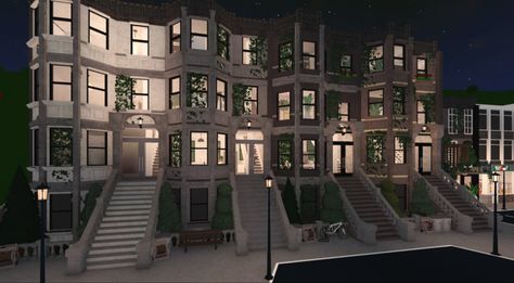 Nyc City Bloxburg, Bloxburg New York City Layout, Bloxburg Nyc Town Layout, Bloxburg Townhouse Layout, Bloxburg New York, Bloxburg Town Houses, Nyc Townhouse Interior, Townhouse Bloxburg, Bloxburg Townhouse