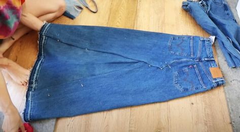 This guide shares 4 upcycled denim skirt ideas. Learn how to DIY a denim skirt in this step-by-step tutorial. Denim Jeans Into Skirt Diy, How To Make A Long Jean Skirt Out Of Jeans, How To Make A Denim Skirt Out Of Jeans, Making Jeans Into A Skirt, Denim Skirt From Jeans Diy, Jeans To Long Skirt Diy, Upcycle Jeans To Skirt, Diy Jean Skirt From Jeans, Denim Skirt Diy Old Jeans