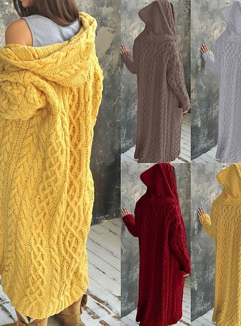 Hooded Sweater Coat, Pretty Cardigans, Knit Wear, Loose Cardigan, Gilet Long, Plus Size Cardigans, Cardigan Sweater Coat, Long Sweaters Cardigan, Hooded Cardigan