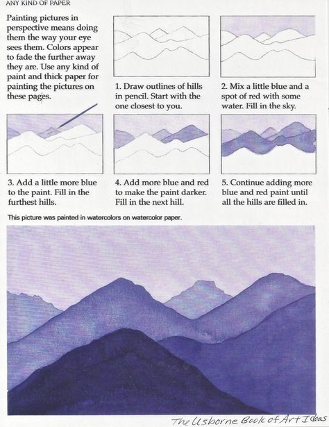 atmospheric perspective - Usborne Atmosphere Perspective Painting, Atmospheric Perspective Watercolor, Atmospheric Perspective Art, Perspective Art For Kids, Perspective Watercolor Painting, Perspective Art Painting, Atmospheric Perspective Drawing, Atmospheric Perspective Painting, Middle School Watercolor