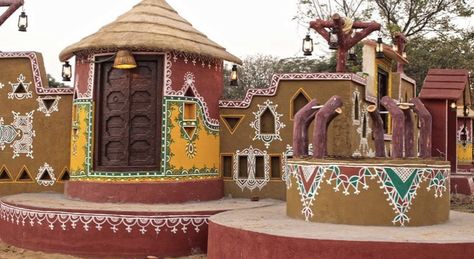 Village Fair, African Hut, Worli Painting, Mud Hut, Hut House, African House, Affordable Homes, Rajasthani Art, Mud House