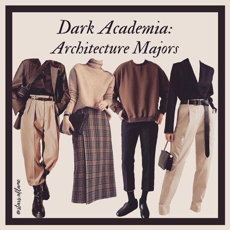 Lynne // dark academia on Instagram: “Tag yourself as an architecture student!! Special thanks to @magitecture for letting me use your pic and for the advice for this post!! 😍…” Dark Academia Majors, Architecture Student Aesthetic Outfits, Architecture Student Outfit, Academia Lookbook, Architecture Outfit, Dark Academia Outfit Aesthetic, Academia Outfits Aesthetic, Dark Academia Outfits, Dark Academia Outfit