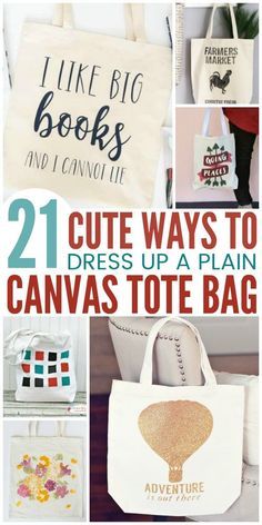 Tote Bags Diy, Plain Canvas Tote Bag, Decorated Tote Bags, Canvas Bag Diy, Bags And Totes, Canvas Bag Design, Diy Tote, Bag Quotes, Plain Canvas