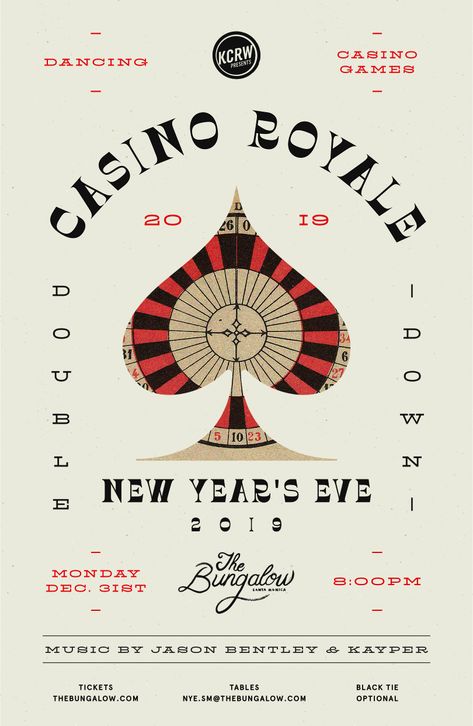 Casino Royale New Year’s Eve 2019 – KCRW Events Vintage Casino Poster, Casino Royale Invitations, Casino Advertising Design, Casino New Years Eve Party, Casino Night Event, Vintage Casino Aesthetic, Casino Graphic Design, Casino Poster Design, Casino Night Theme Party