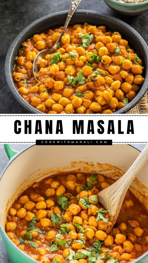 Chana Masala is a simple curry made with raw chickpeas which are soaked overnight and then cooked with onions, tomatoes and spices. This comforting chana masala recipe is vegan and gluten free and makes a cozy weeknight meal. Serve with naan or rice. Try the recipe! Chana Masala Recipe Authentic, Chickpea Chana Masala, Chana Tikka Masala, Chick Peas Recipes Dinner, Chana Masala Recipe Easy, Chana Saag, Chana Masala Recipe, Indian Cuisine Recipes, Refined Sugar Free Recipes