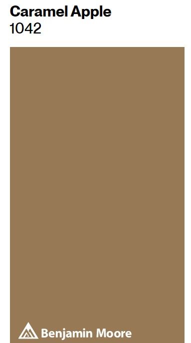 Benjamin Moore Caramel Apple 1042 paint color swatch. #caramelpaintcolor #benjaminmoorecaramelapple Caramel Paint Color, Camel Paint Color, French Country Paint Colors, Reno House, Warm Neutral Paint Colors, Bedroom Colours, Brown Paint Colors, Office Paint Colors, Color Paints