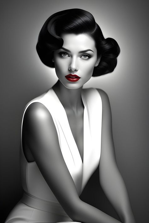 Black & White #0423, Digital Arts by Sid | Artmajeur Hollywood Vintage Glamour, Glam Poses, Flowers Graffiti, Glam Bride Makeup, Glamour Photoshoot, Elegant Portrait, Vintage Hollywood Stars, Most Paused Movie Scenes, Old Hollywood Style