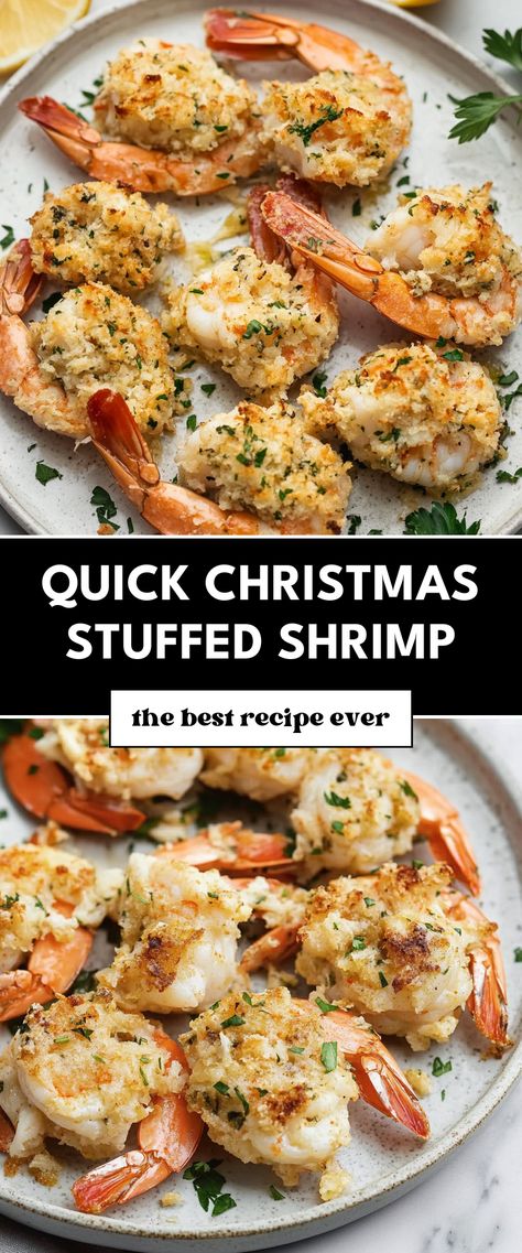 Image for Quick Christmas Stuffed Shrimp Fall Shrimp Dishes, Seafood Dishes For Christmas, Shrimp Stuffing Recipes, Holiday Seafood Dishes, Shrimp Thanksgiving Recipes, Thanksgiving Shrimp Dishes, Holiday Shrimp Recipes, Thanksgiving Shrimp, Easy Stuffed Shrimp