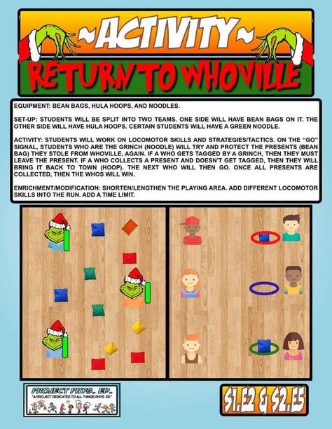 Elementary Soccer Games, Christmas Gym Games For Kindergarten, Holiday Gym Games, Disney Gym Games, Winter Gym Games For Kids, Christmas Pe Games Physical Education, Christmas Gym Games For Kids, Outdoor Pe Games For Elementary, Mvpa Games