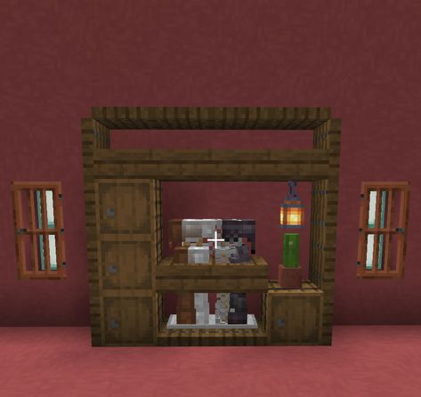 Minecraft Storage Aesthetic, Minecraft Aesthetic Storage Room, Minecraft Wardrobe Ideas, Minecraft Storage Room Ideas Aesthetic, Cherry Wood Minecraft House Interior, Wardrobe Minecraft, Cherry Storage Room Minecraft, Minecraft Wardrobe, House Designs Minecraft