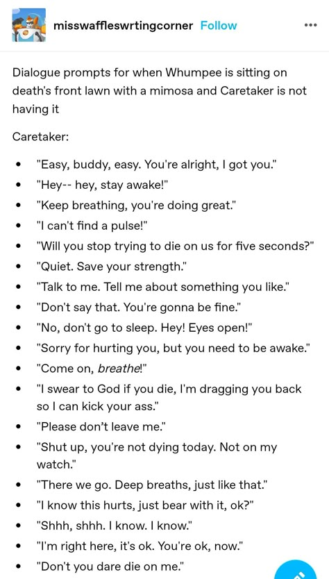 Tumblr Dialogue Prompts, Sick Day Writing Prompts, Mind Control Prompts, Vigilante Prompts, Cold Dialogue Prompts, Sick Comfort Prompts, Character Injury Prompts, Sleepy Dialogue Prompts, Steamy Dialogue Prompts