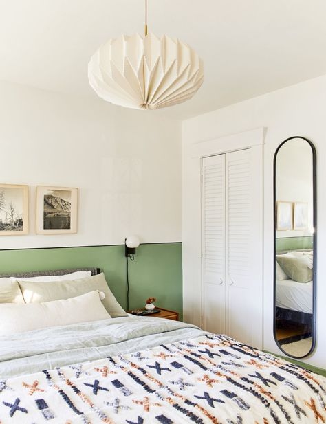 Don't have the money to spurge? Use paint to highlight the headboard. Check out Domino.com article to see how! Lime Popsicles, Faux Headboard, Breakfast Room Green, Rental Decorating Tips, Simple Bed Frame, Bedroom Scene, Bedroom Upgrade, Custom Headboard, Nighttime Routine